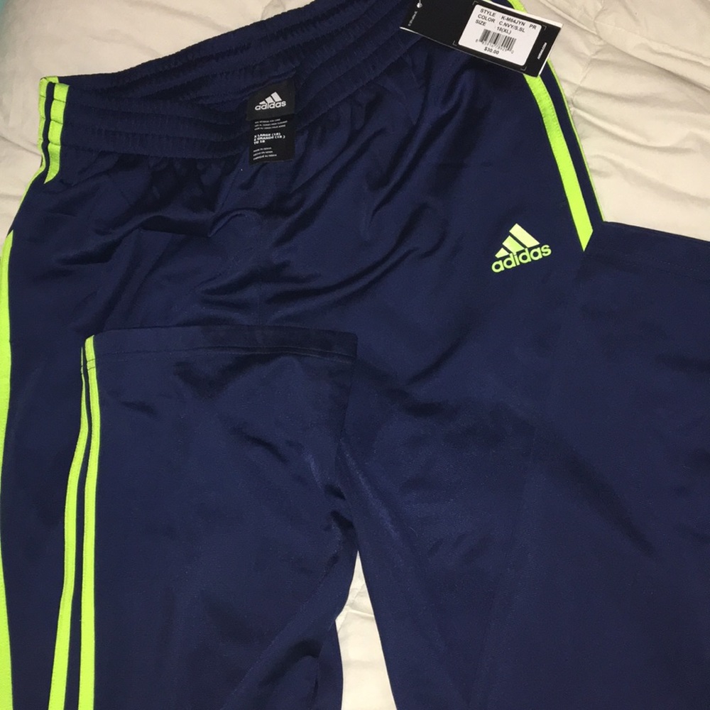 NWT ADIDAS navy blue and lime track pants